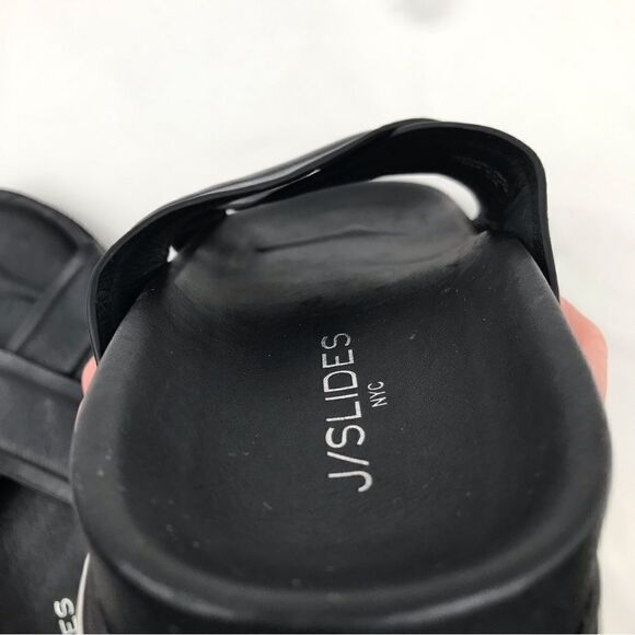 J/Slides OLIVIA Black Leather Crisscross White Stripe Slide Sandals - Picture 10 of 12